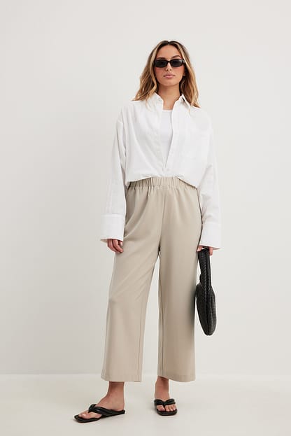 Beige Jupe-culotte à taille élastique