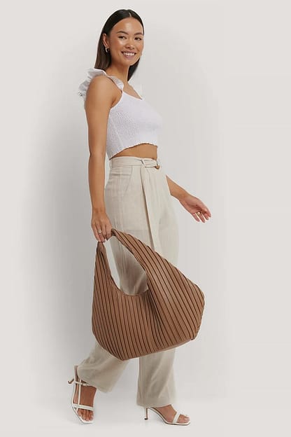 Beige Pantalon large en lin