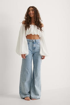 Balloon Long Sleeved Cropped Blouse Outfit