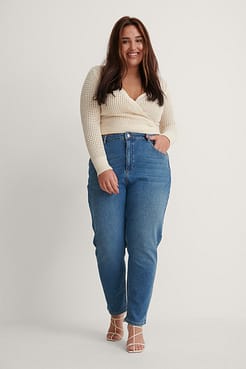 Overlap Hole Knitted Sweater Outfit.