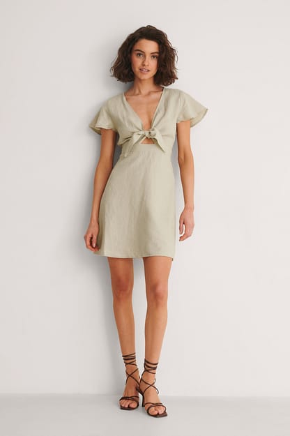 Beige Robe chemise nouée sur le devant