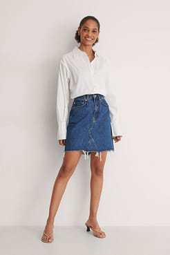Raw Hem Mini Denim Skirt Outfit.