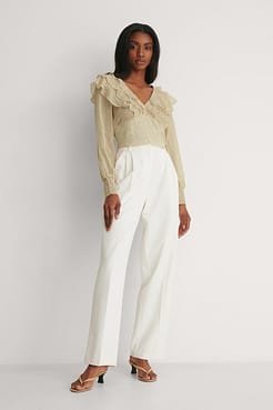 Open Back Frill Blouse Outfit.