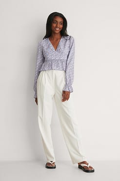 V Neck Long Sleeve Blouse Outfit.