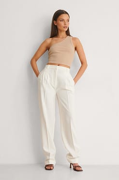 One Shoulder Crop Rib Top Outfit.