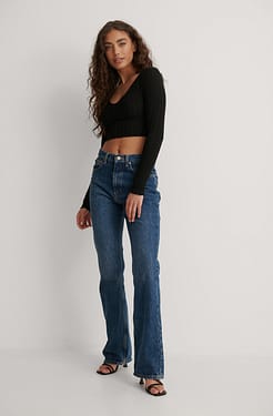 V-neck Crop Rib Top Outfit