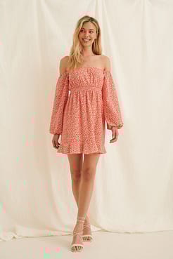 Off Shoulder Smocked Recycled Mini Dress