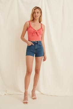 Recycled Front Tie Ribbed Singlet Outfit.