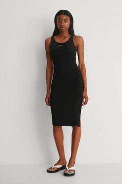 Micro Dranding Strappy Rib Dress Outfit.