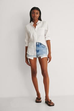 Vintage Look Fold Up Denim Shorts Out Outfit.