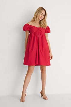 Off Shoulder Mini Cotton Dress Outfit.