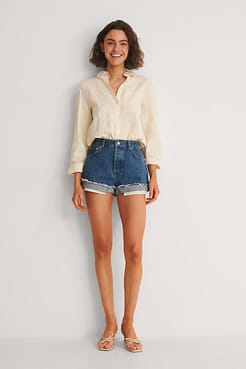 Vintage Look Fold Up Denim Shorts Outfit.
