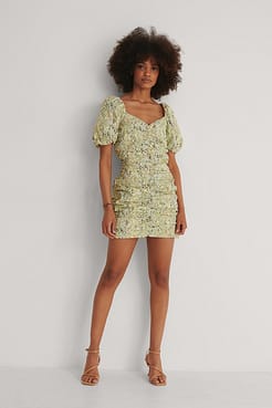 Gathered Mini Cotton Dress Outfit.