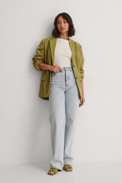 Recycled Round Neck Ribbed Top Outfit.