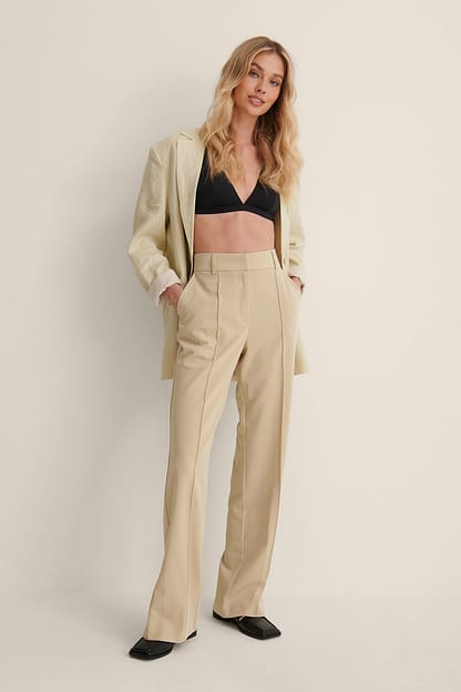 Beige Pantalon de costume fendu à l'arrière