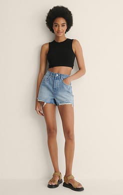 Destroyed Denim Shorts Outfit.