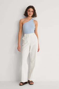 Organic One Shoulder Ribbed Top Outfit.
