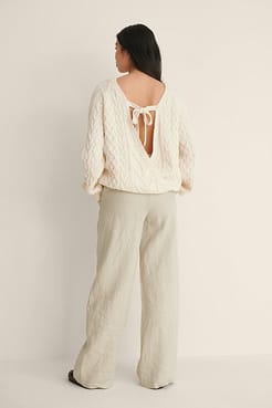 Open Back Cable Knitted Sweater Outfit.