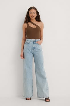Asymmetric Knitted Ribbed Singlet Outfit.