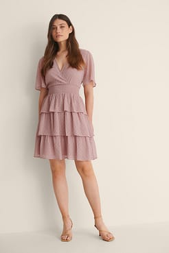 Dobby Smocked Flounce Dress Outfit.