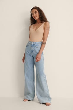 Organic V-Neck Rib Top Outfit.