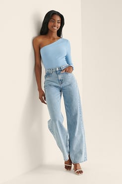 One Shoulder Ribbed Babylock Top Outfit.