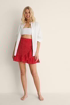 Tie Side Dotted Mini Skirt Outfit.