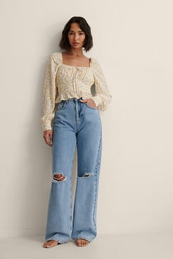 Long Sleeve Frill Blouse Outfit.