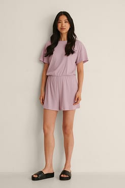 Recycled Soft Ribbed Playsuit Pyjamas Outfit.