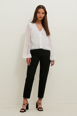Button Up Chiffon Blouse Outfit.