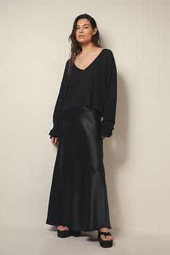 Flowy Long Satin Skirt Outfit.