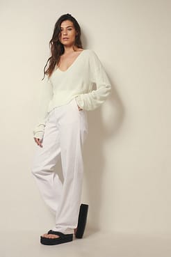 V-Neck Knitted Sweater Outfit.