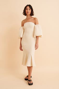 Volume Sleeves Midi Dress Outfit.