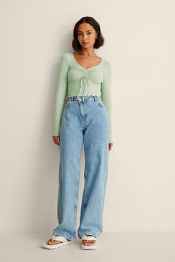 Drawstring Detail Long Sleeve Top Outfit.