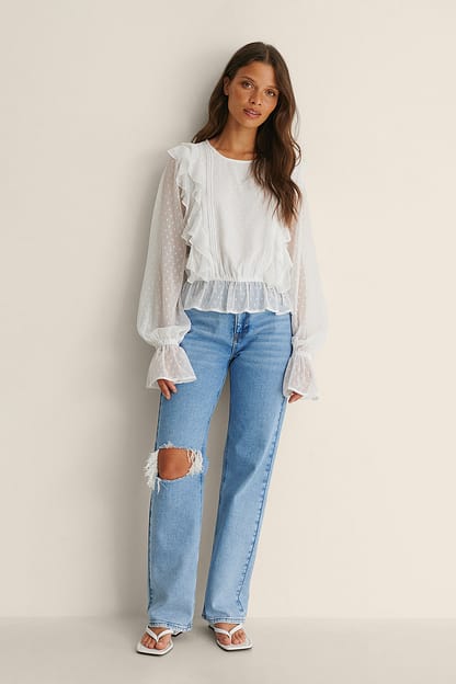 White Blouse à volants multiples recyclée Dobby