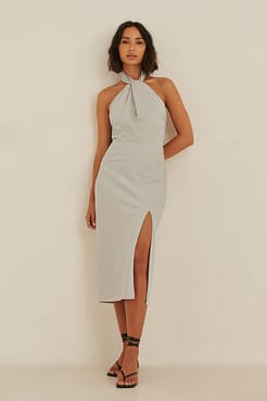Twisted Neck Midi Dress Outfit.