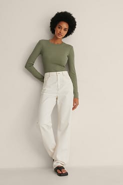 Recycled Round Neck Long Sleeved Ribbed Top Outfit