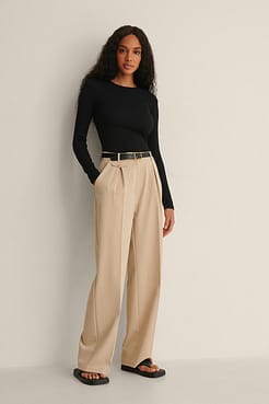 Recycled Round Long Sleeved Ribbed Top Outfit.