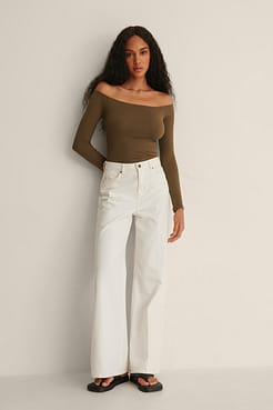 Rib Bare Shoulder Top Outfit.