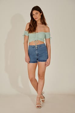 Off Shoulder Recycled Cropped Drawstring Top Outfit