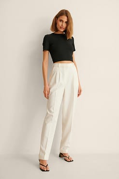 Rib Open Back Short Sleeve Top Outfit.