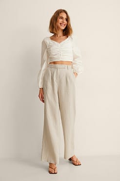 Gathered Front Tie Cotton Blouse Outfit.