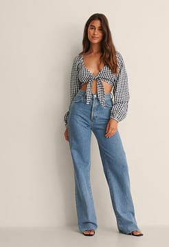 Tie Front Check Blouse Outfit