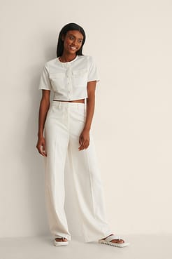 Buttoned Crop Pocket Top Outfit.