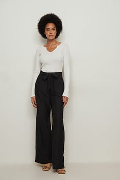 Tie Waist Flowy Pants Outfit.