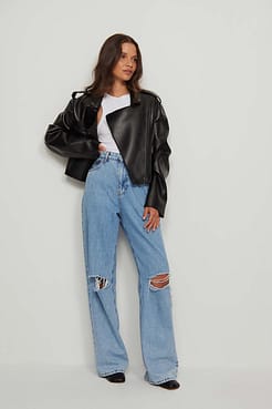 Short Biker PU Jacket Outfit
