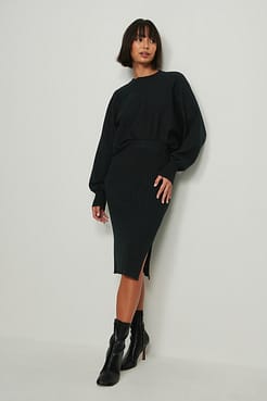 Rib Knitted Skirt Outfit