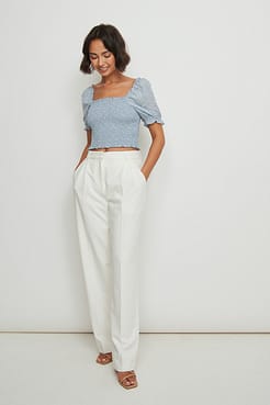 Recycled Cropped Smocked Top Outfit