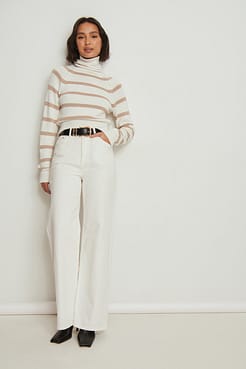 Ribbed High Neck Knitted Sweater Outfit.