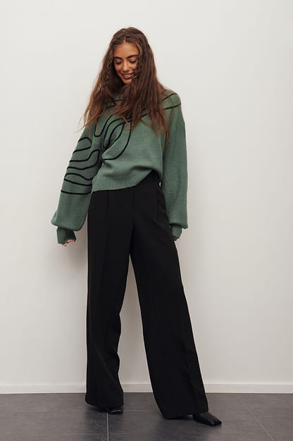 Khaki Pull tricoté manches larges